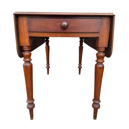 Close-up of drawer and turned leg on Victorian drop-leaf table