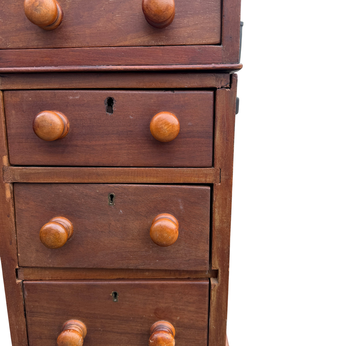 Overhead view of leather writing surface and timber surround on desk