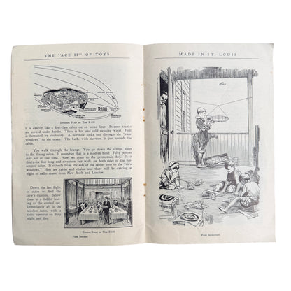 Instruction booklet laid beside the large riveted Metalcraft Zeppelin model for scale and display