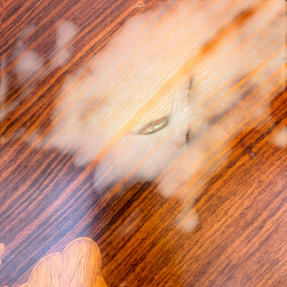 Side view showing turned and fluted table legs and veneered apron