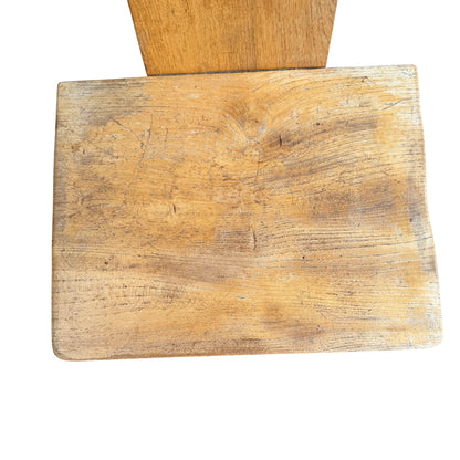 Vintage wooden dining chairs in oak with tall back splats and cut-outs