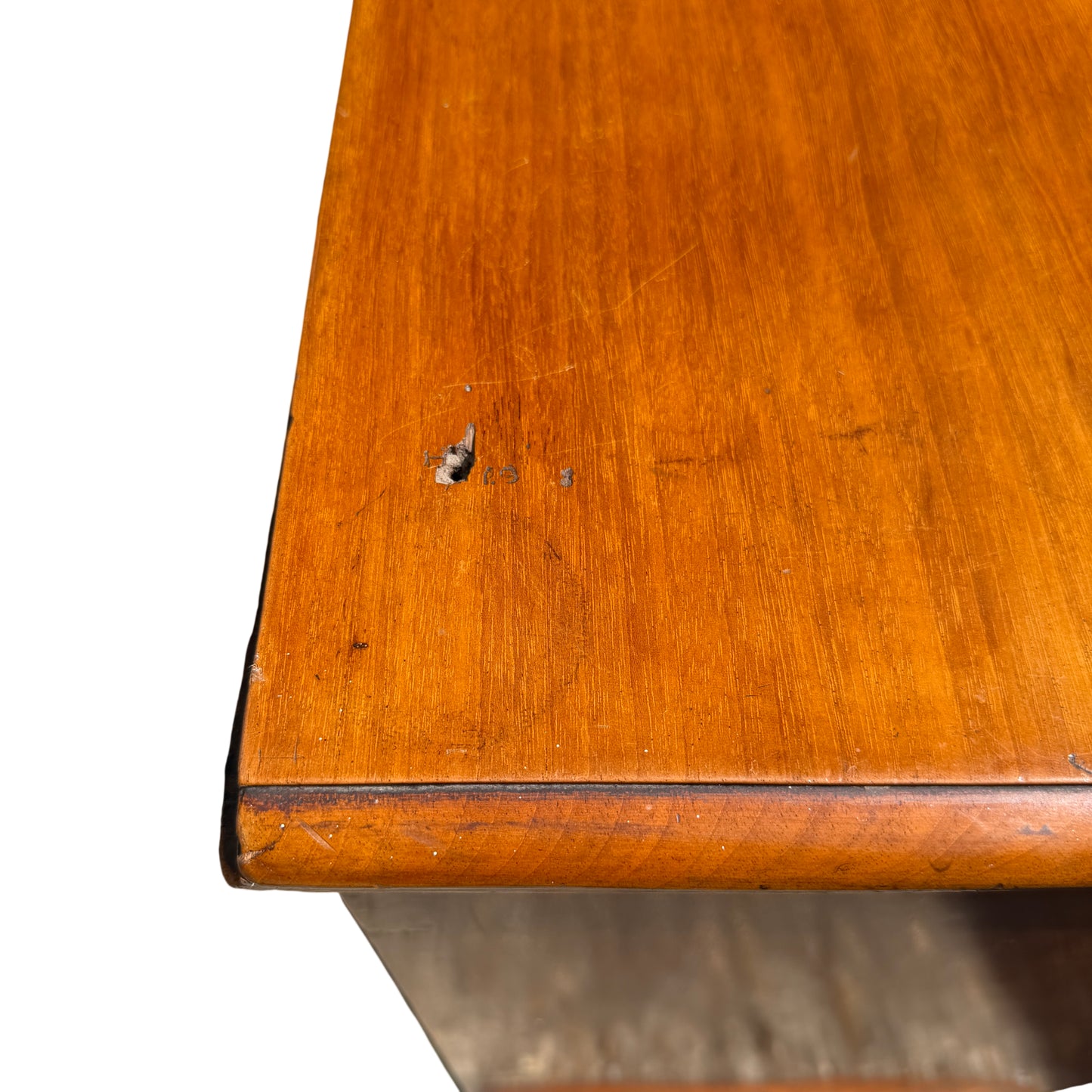 Lower section and bun feet of a Victorian pine chest of drawers