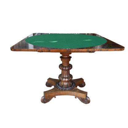 Single drawer of antique rosewood card table shown partly open