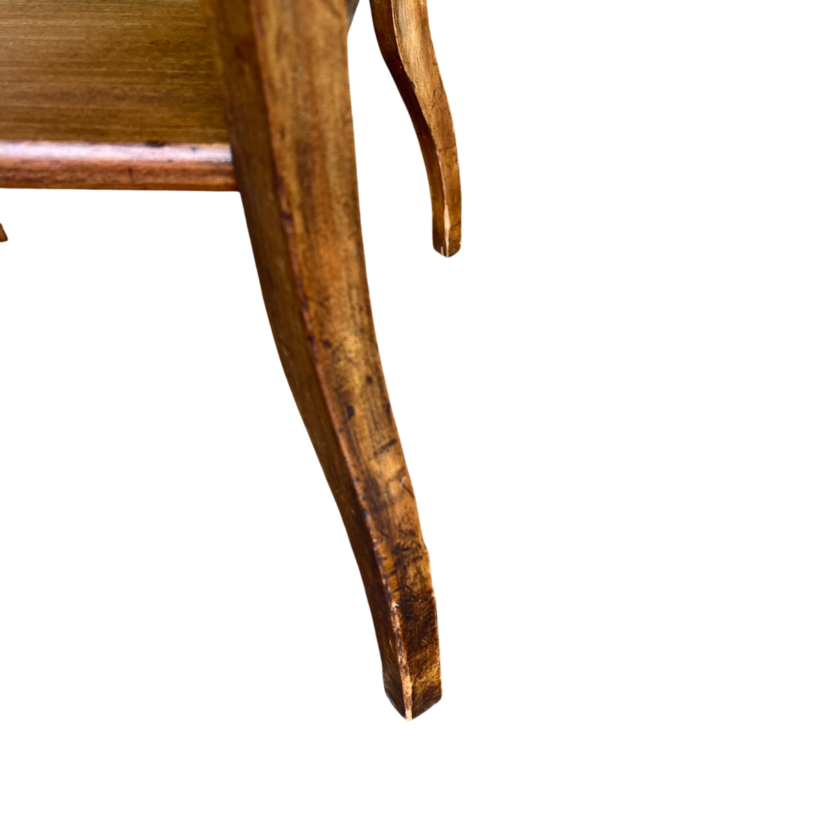Three-quarter view of narrow oak console table suitable for hallway or entryway