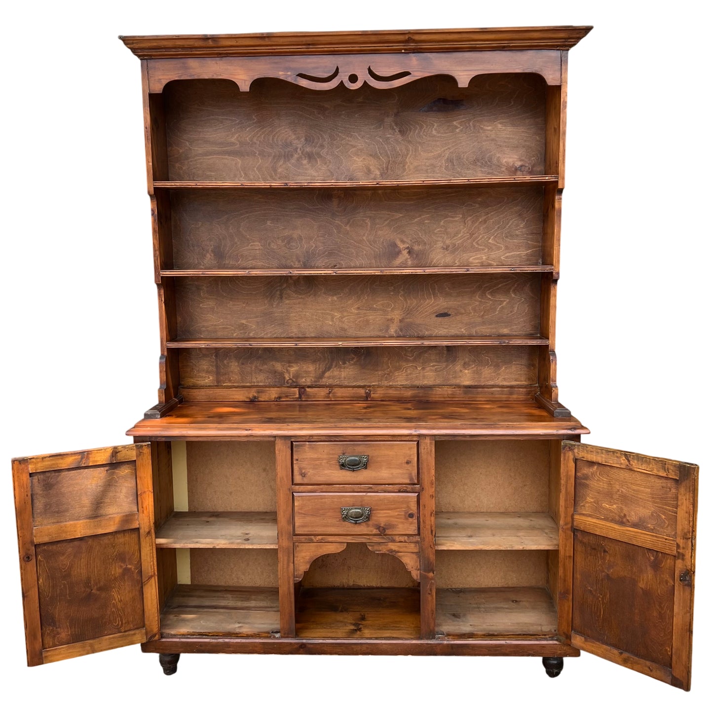 Rustic pine dresser with three display shelves and storage base