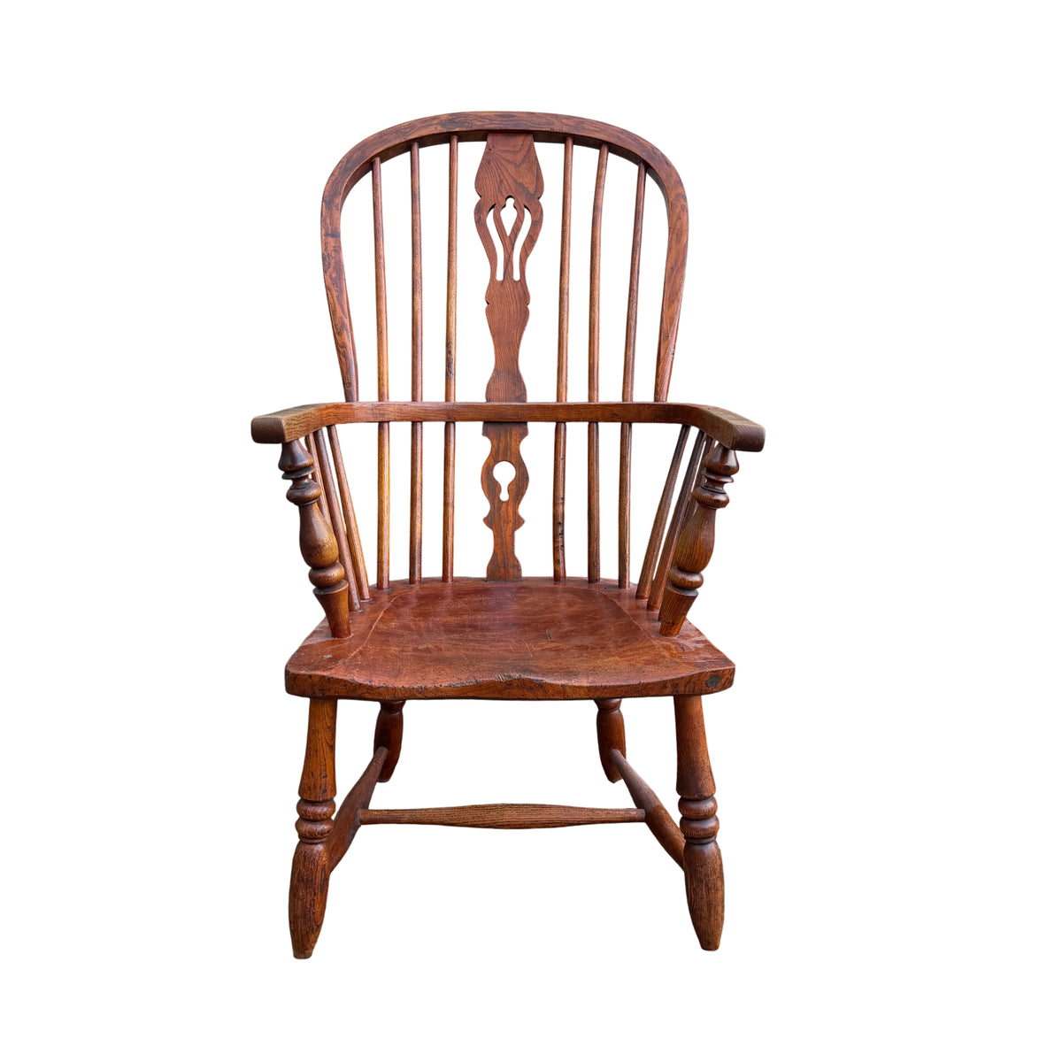 Vintage Windsor-style oak armchair with spindle back and turned legs