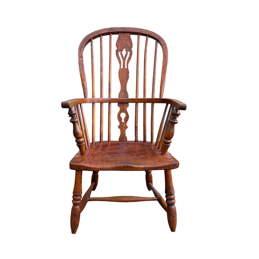 Vintage Windsor-style oak armchair with spindle back and turned legs
