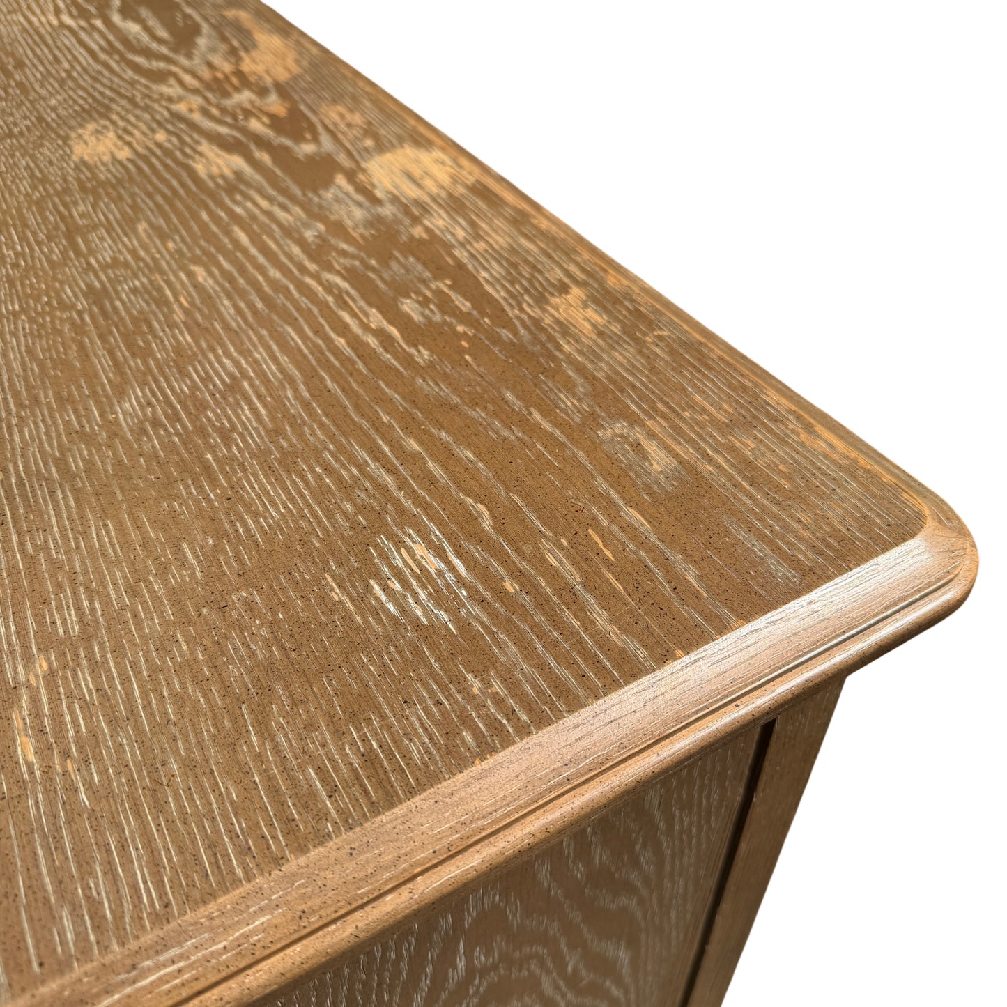 Lower section of chest showing large drawers and curved apron above cabriole legs