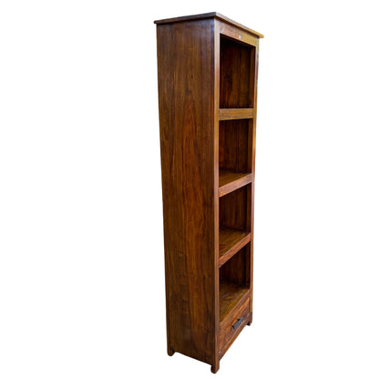 Close detail of hardwood grain and knots on bookcase back panel