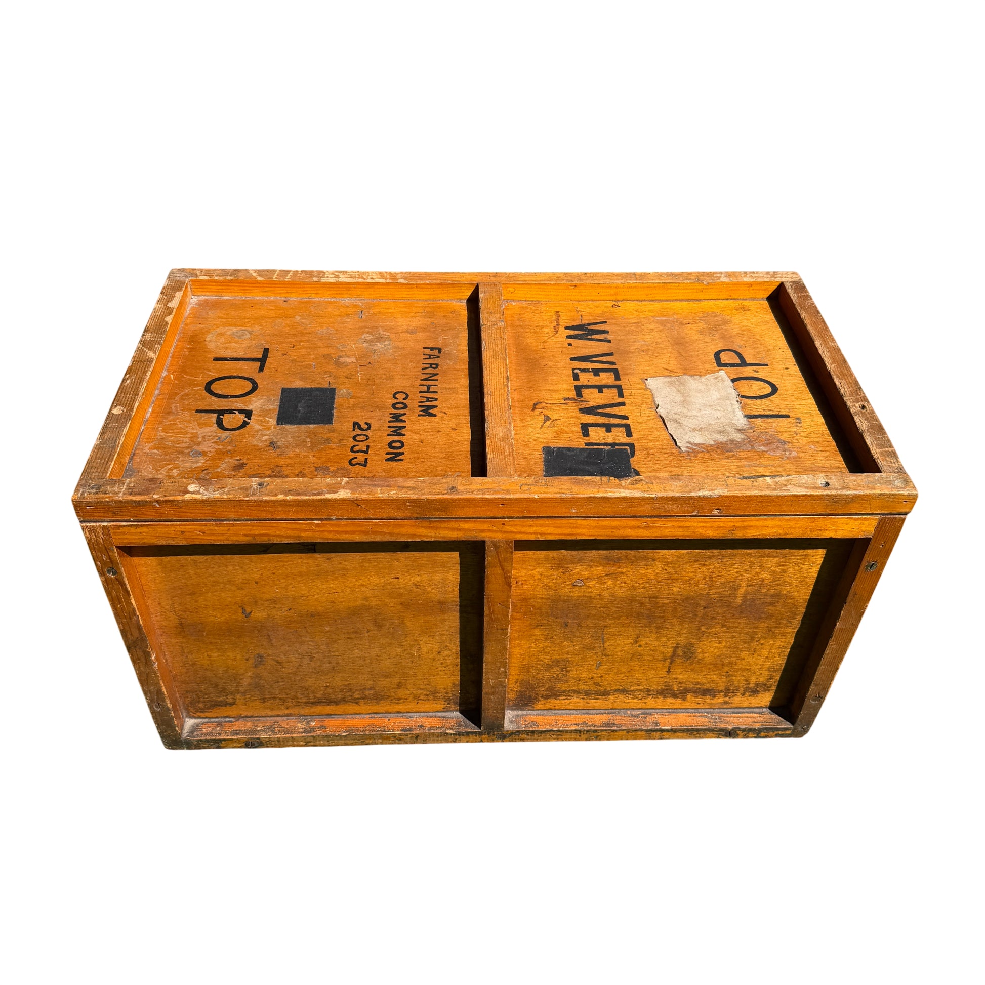 Pine storage chest converted from shipping crate with two internal compartments