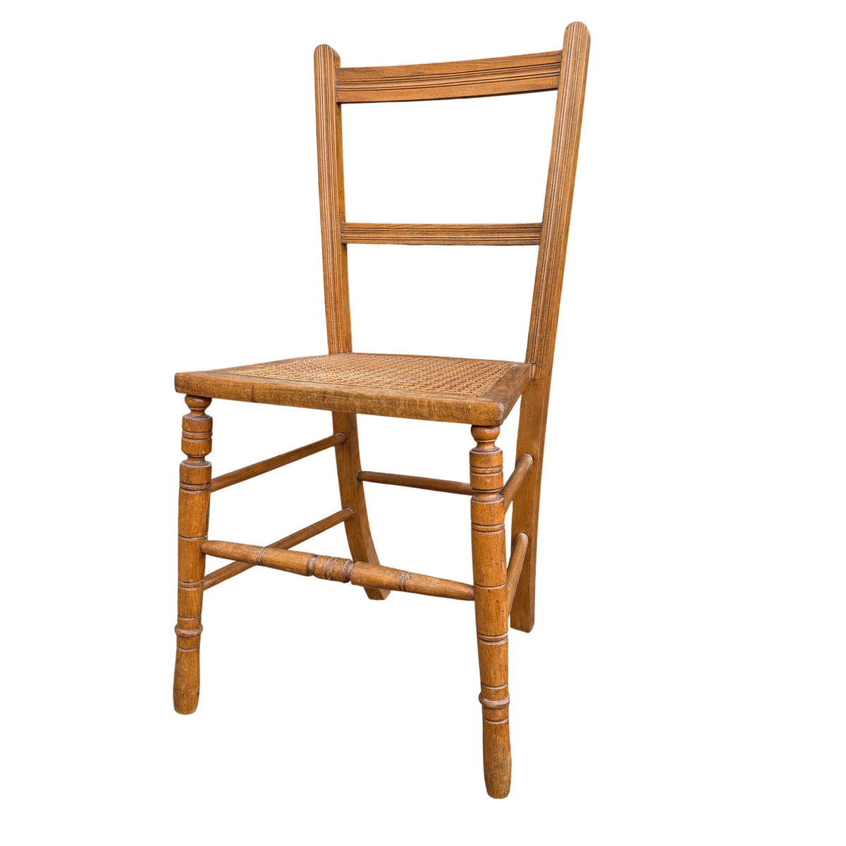Vintage ladderback dining chair with woven caned seat and hardwood frame