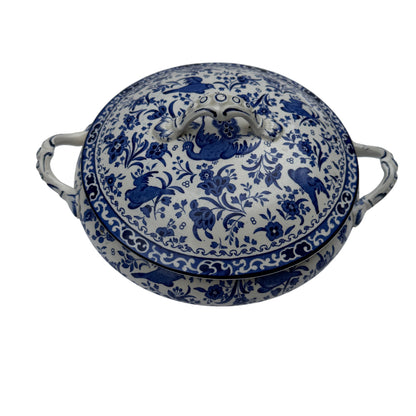 Top view of Burleigh Ware covered tureen showing Asiatic Pheasants transferware pattern