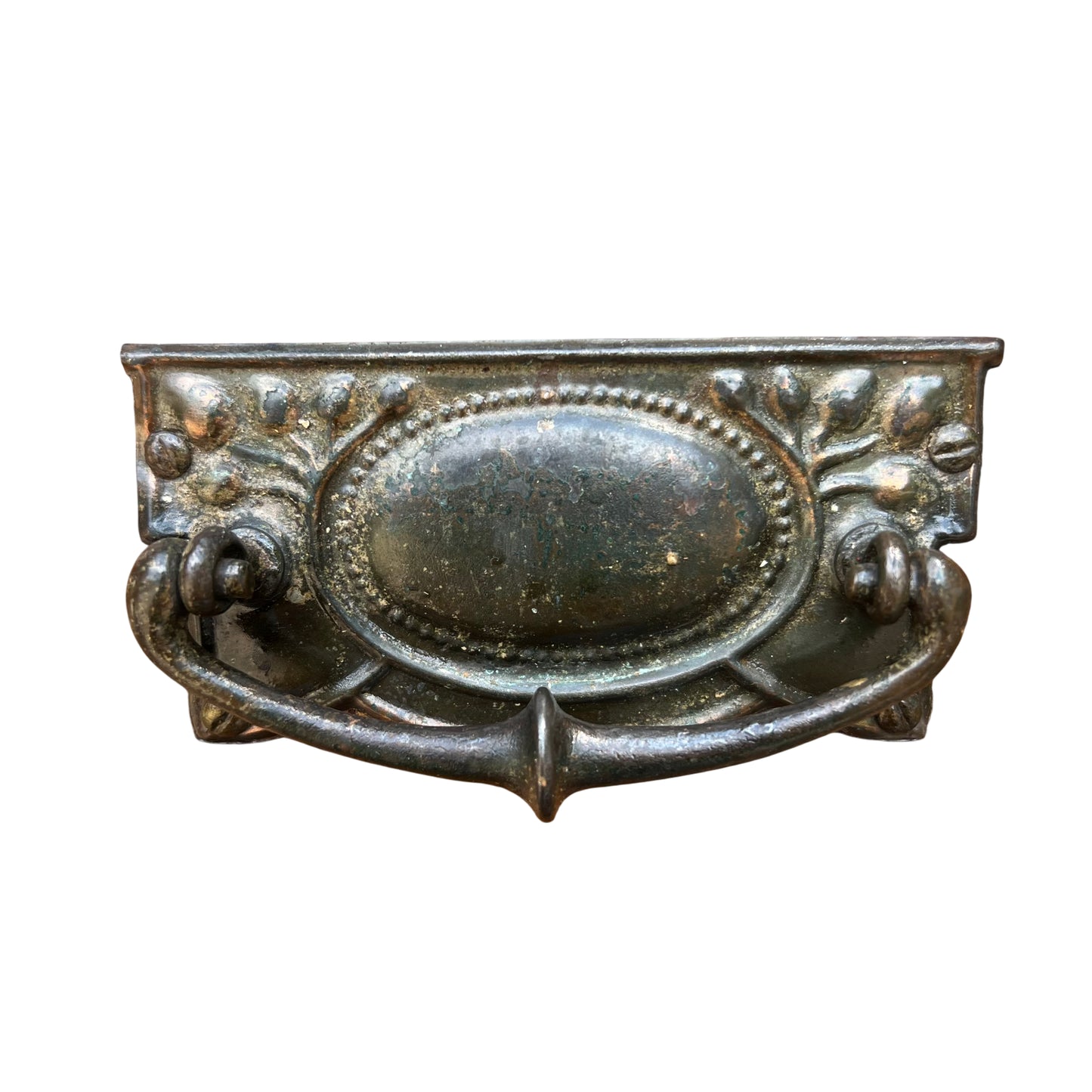 Detail of moulded cornice and decorative cut-out on pine dresser top