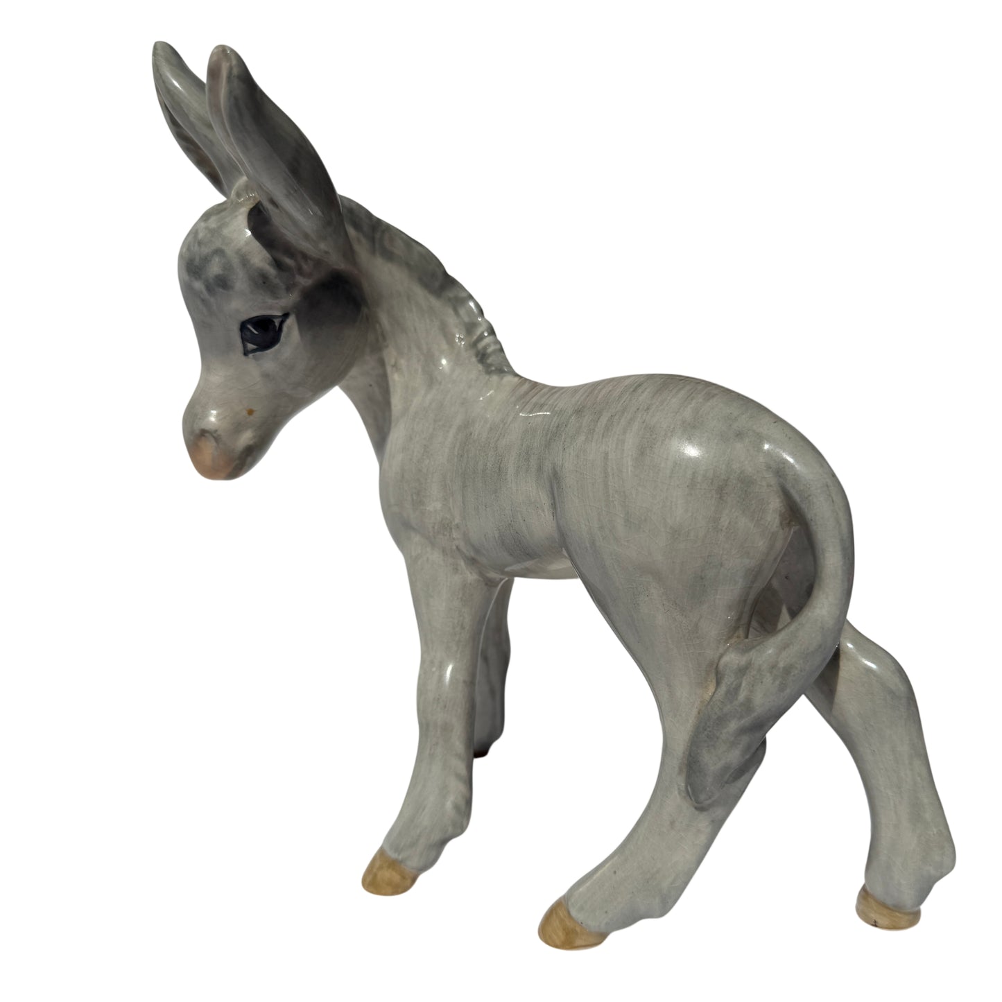 Wedgwood grey glazed ceramic donkey foal figurine with head turned and glossy finish