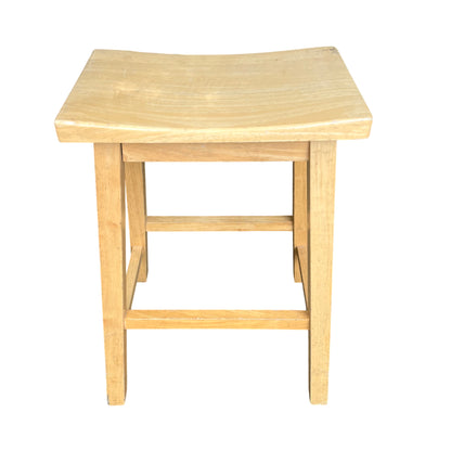 Top view of curved wooden seat on a light varnished bar stool