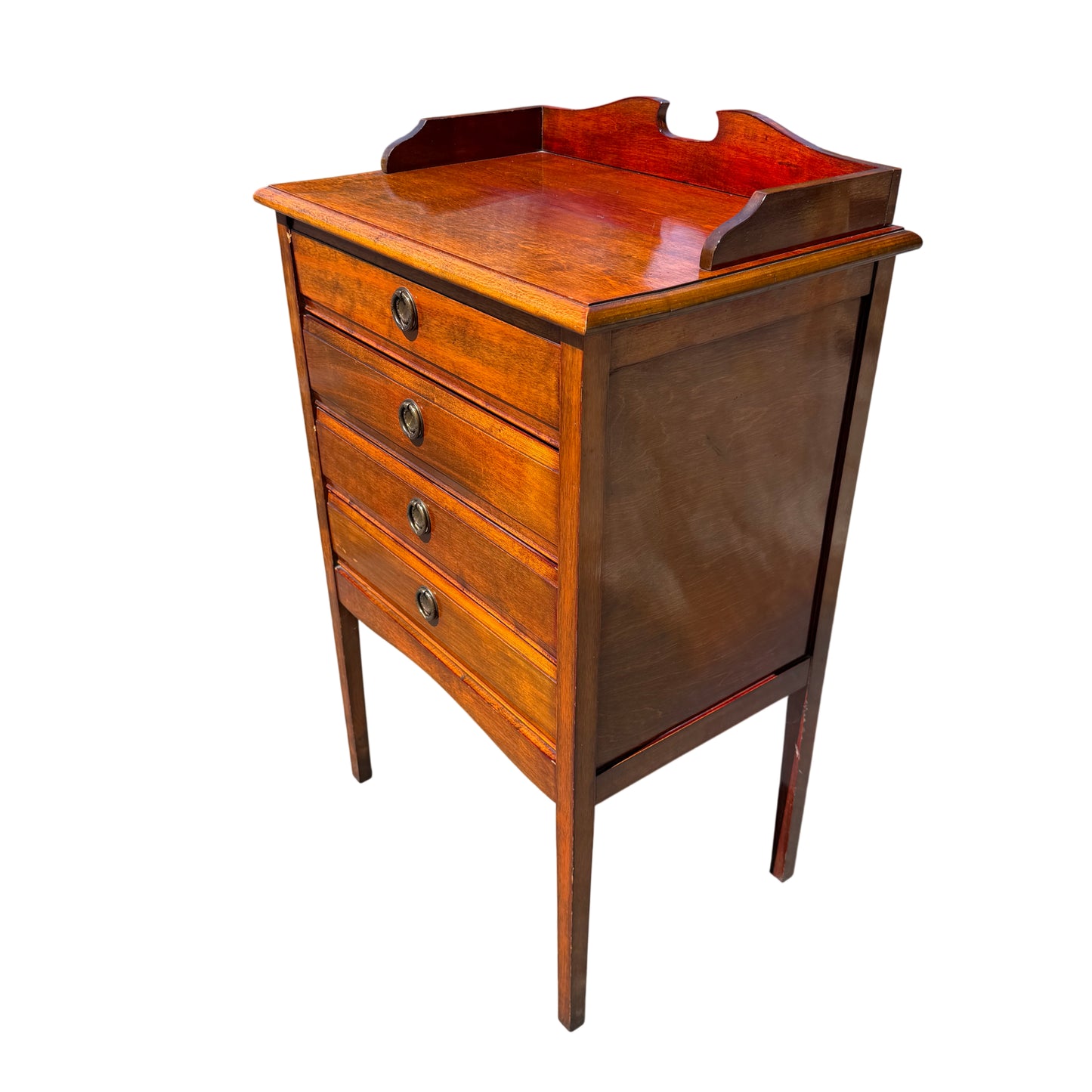 Edwardian sheet music cabinet narrow chest of drawers with multiple shallow drawers and circular ring-pull handles