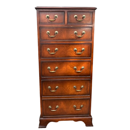 Brights of Nettlebed mahogany tall chest of drawers with brass handles front view