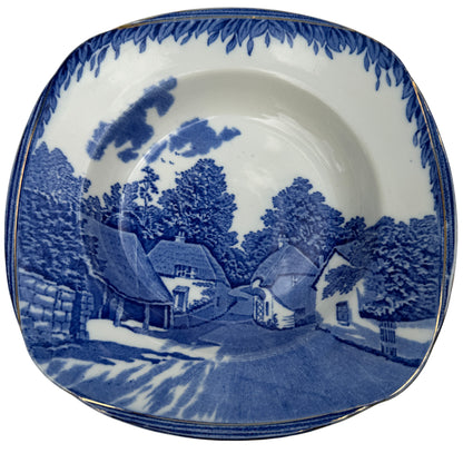 Blue and white transferware bowls suitable for serving soup or stew