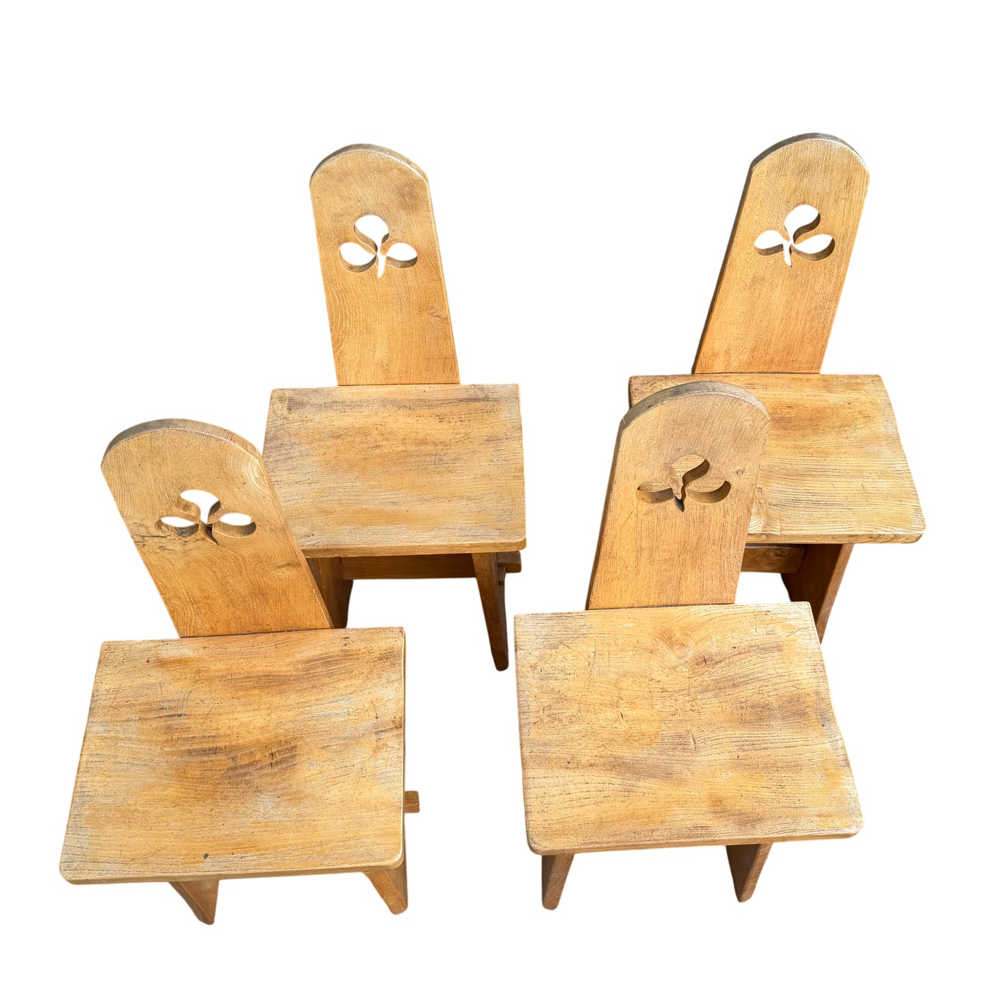 Vintage oak kitchen chairs with pegged joints and simple block seats