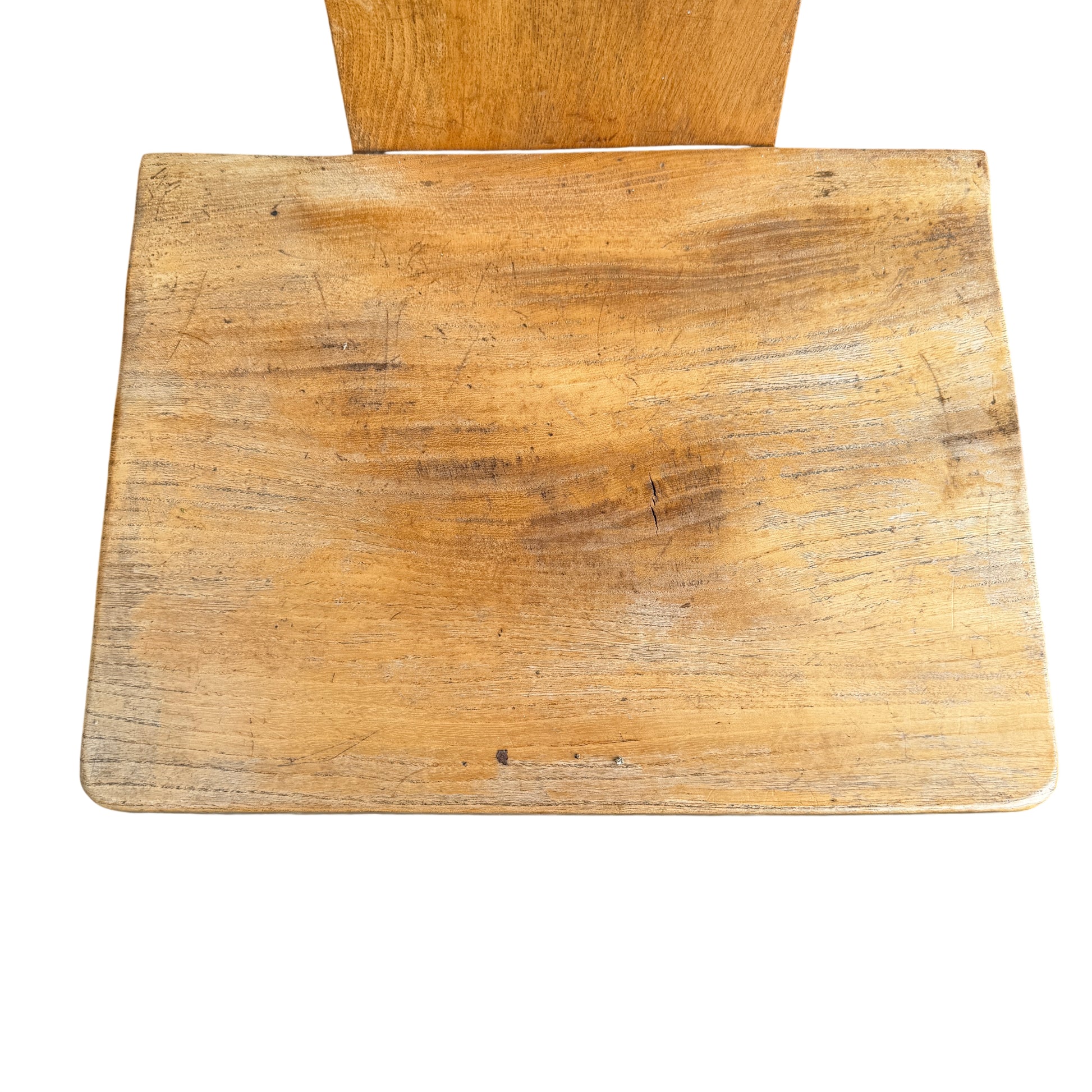 Side view of oak Arts & Crafts chair showing pegged joint and stretcher