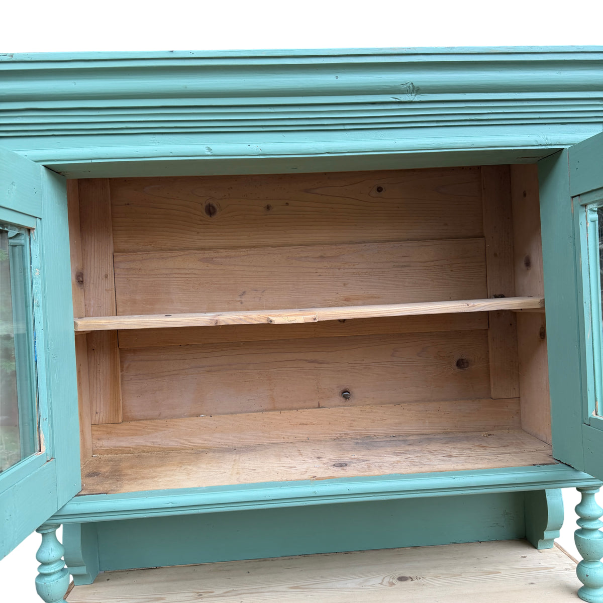 Painted pine cabinet with round wooden knobs and original metal escutcheons