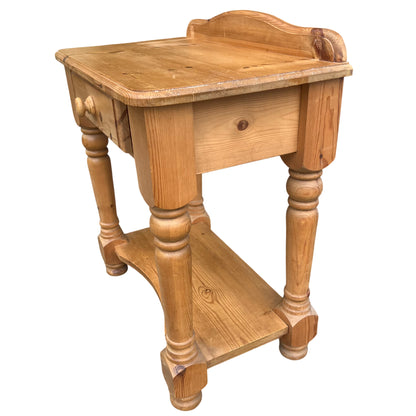 Overall view of compact pine hall table suitable for hallway or bedside