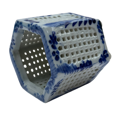 Interior view of small hexagonal porcelain planter with lattice sides