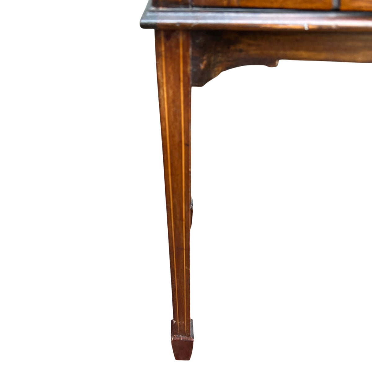 Side view showing narrow profile of an Edwardian glazed display cabinet