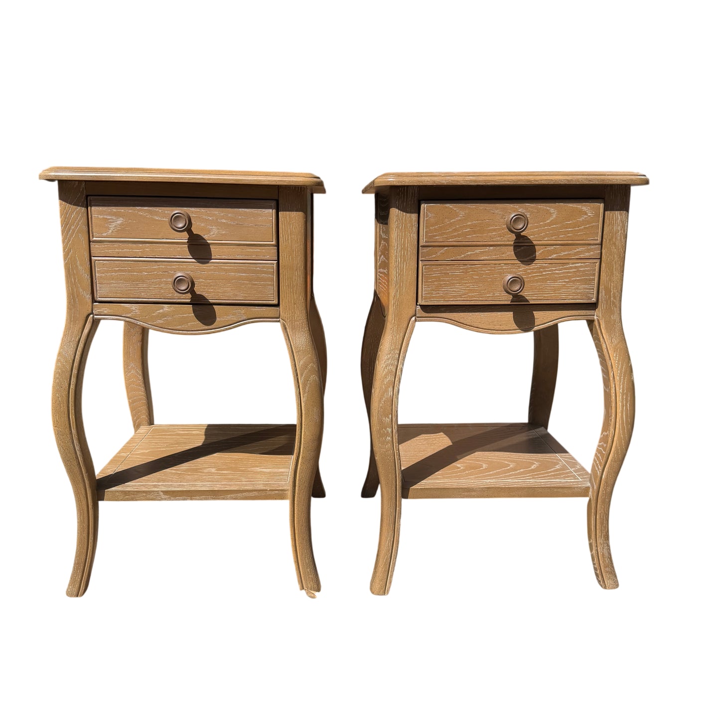 Oak-effect bedside cabinet top showing painted grain finish