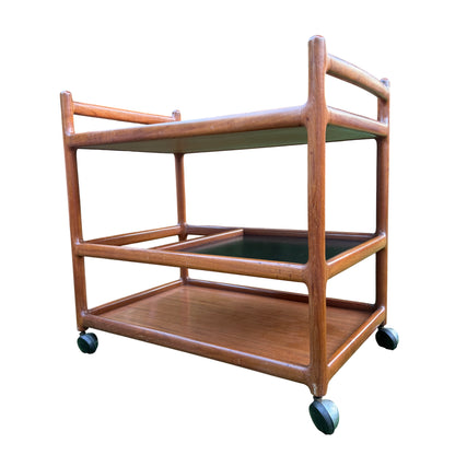 Danish teak three-tier serving trolley on castors by Johannes Andersen for Silkeborg Møbelfabrik