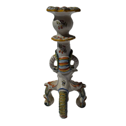 Detail of moulded rim and painted border on Rouen-style ceramic candlestick
