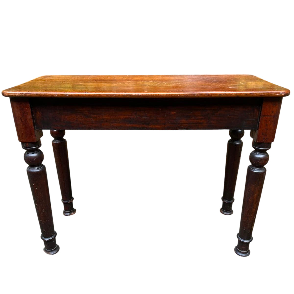 Narrow wooden hall table with turned legs in Victorian style