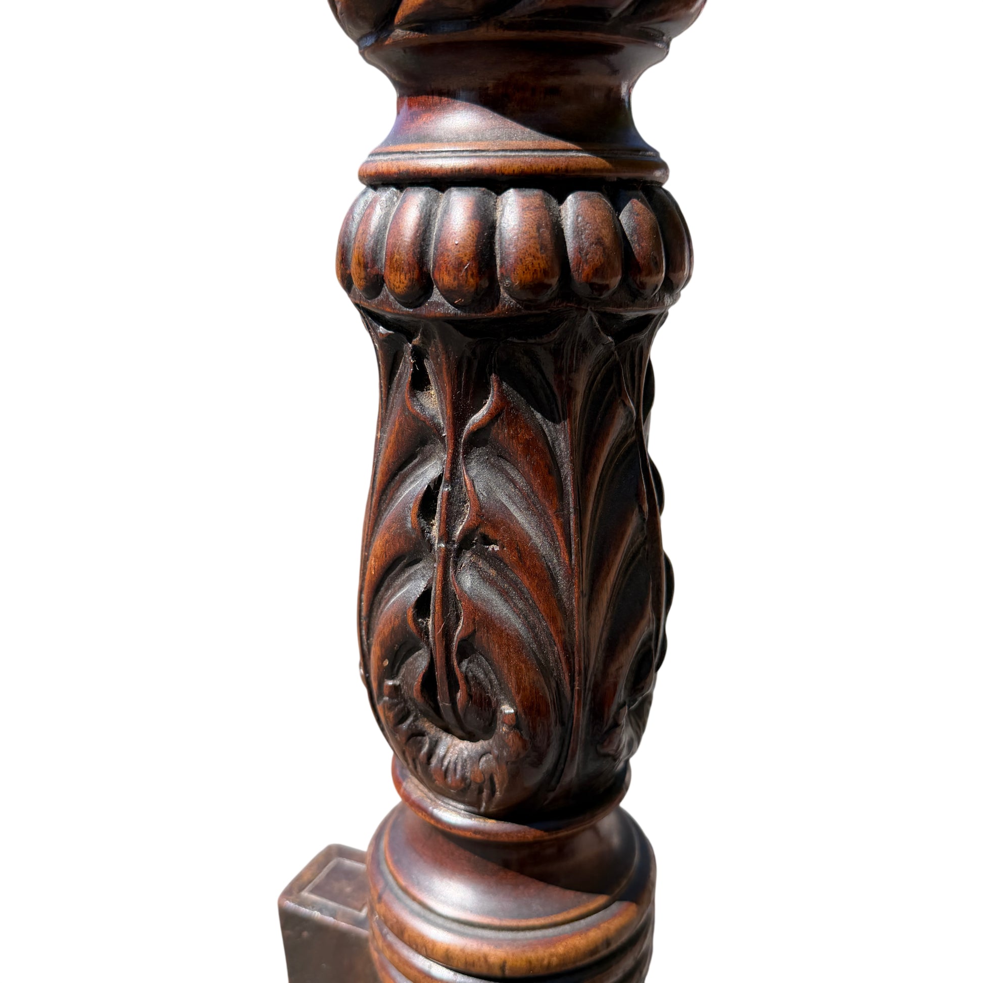 Detail of carved barley twist turned column on Victorian pedestal