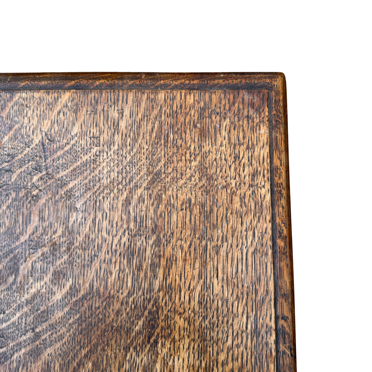 Under view showing stretcher and solid construction of oak side table