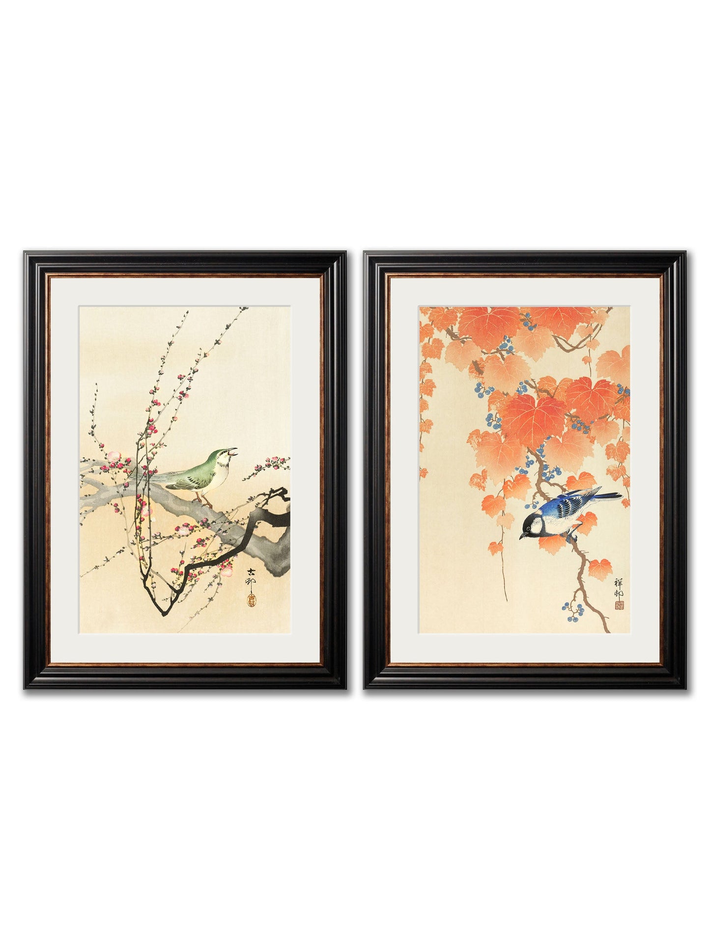 c.1910 Garden Birds - Ohara Koson in size 38 x 50cm - glass-fronted framed wall art print with solid wood frame, ideal for modern interiors