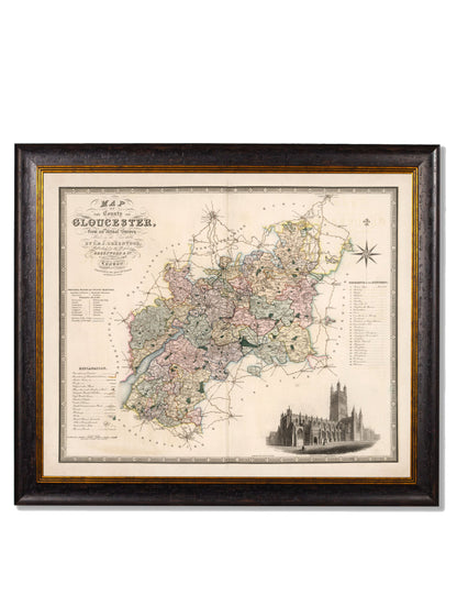 c 1830 map of the county of bedford in size 70 x 84cm - glass-fronted framed wall art print with solid wood frame, luxury wall art for sophisticated spaces