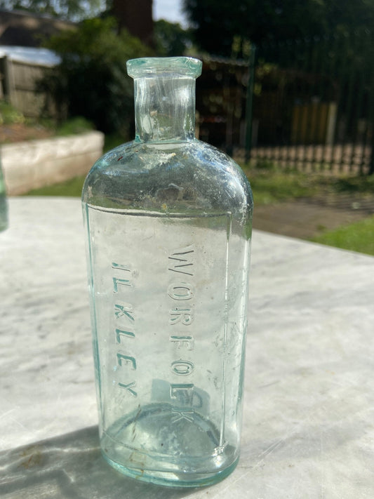 G.W. Worfolk Chemist, Ilkley Antique Aqua Blue Glass Bottle - Vintage Glass BottleThe Furniture Recycling ShopBottle