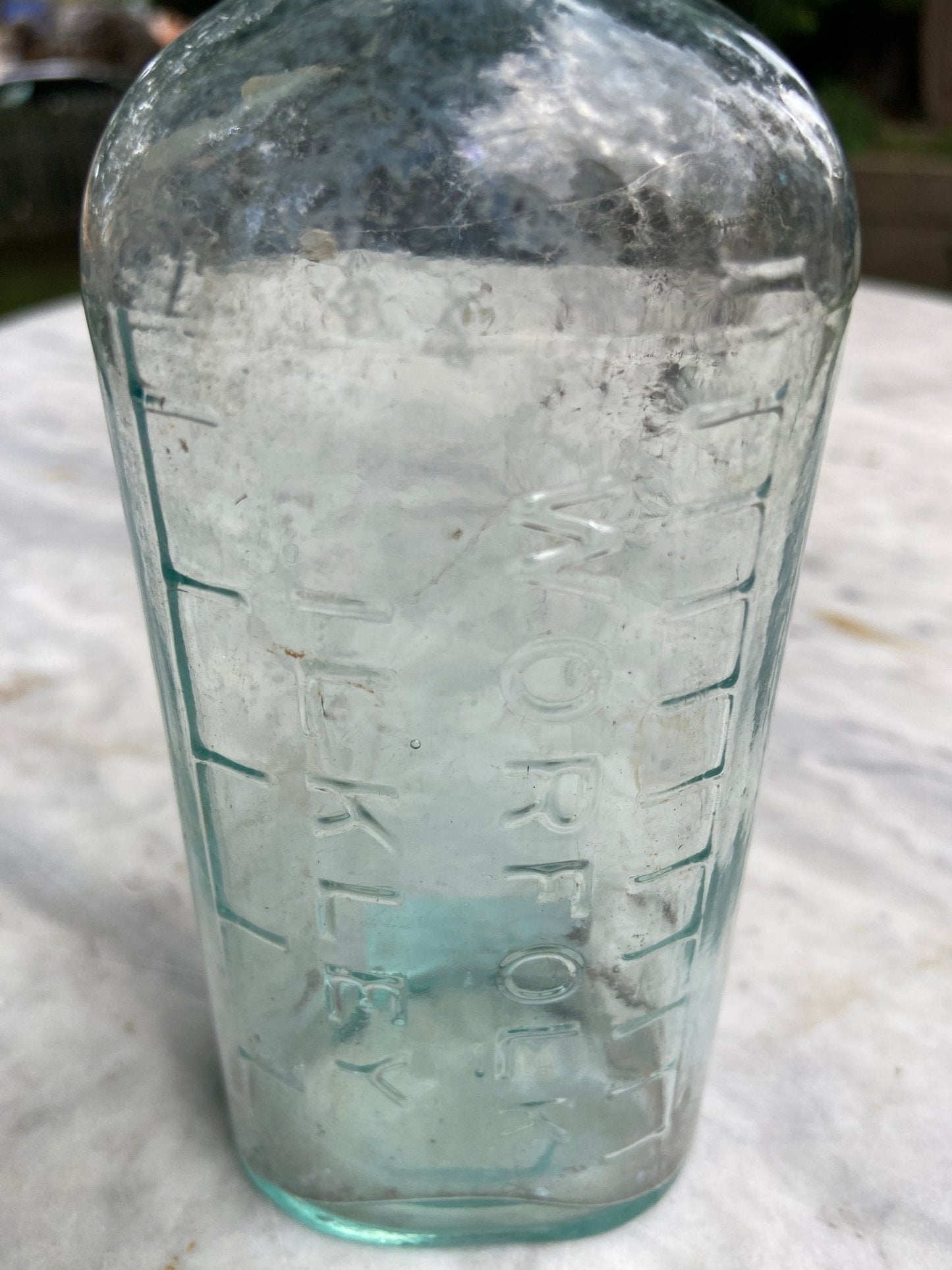 G.W. Worfolk Chemist, Ilkley Antique Aqua Blue Glass Bottle - Vintage Glass BottleThe Furniture Recycling ShopBottle