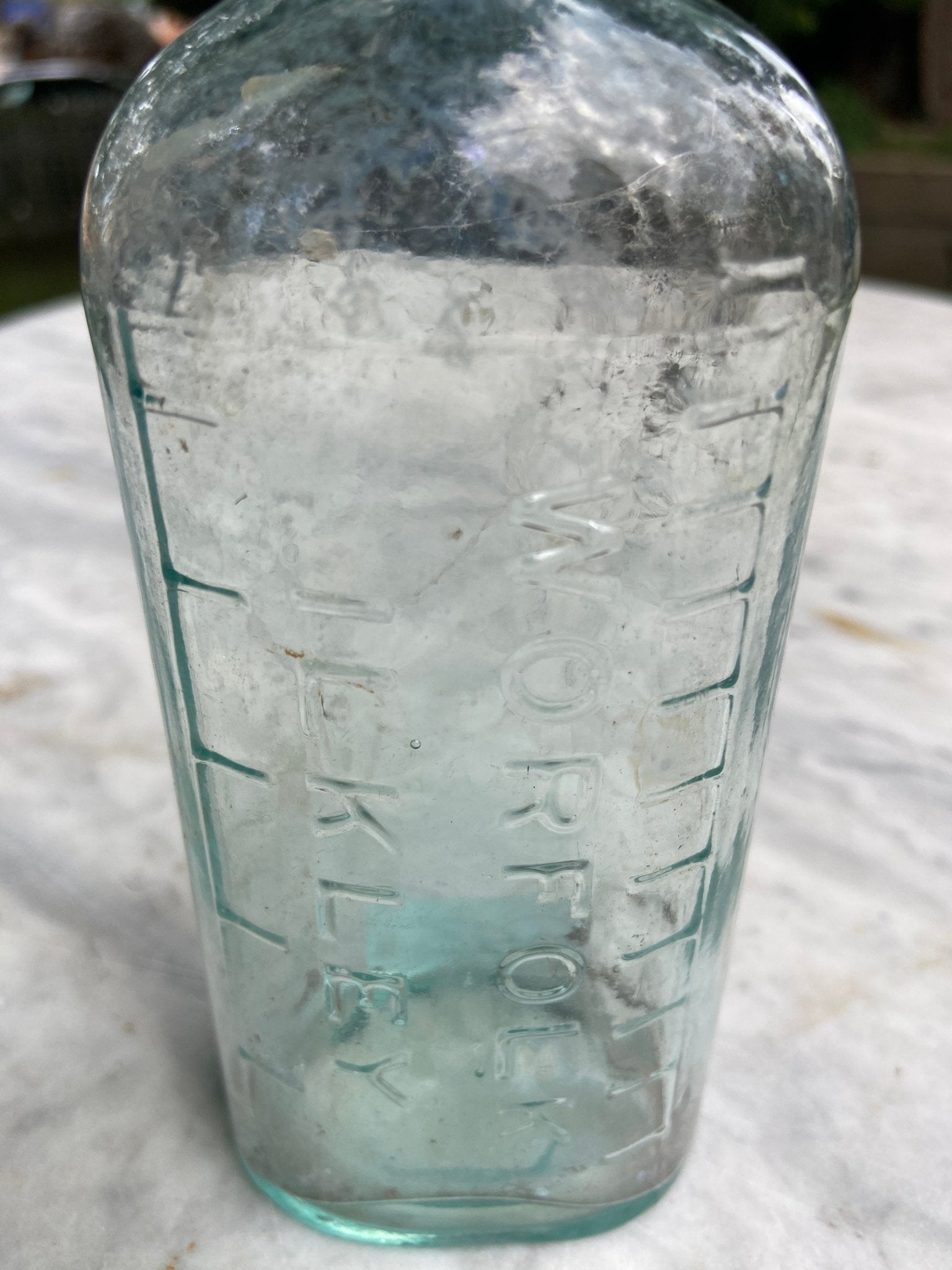 G.W. Worfolk Chemist, Ilkley Antique Aqua Blue Glass Bottle - Vintage Glass BottleThe Furniture Recycling ShopBottle
