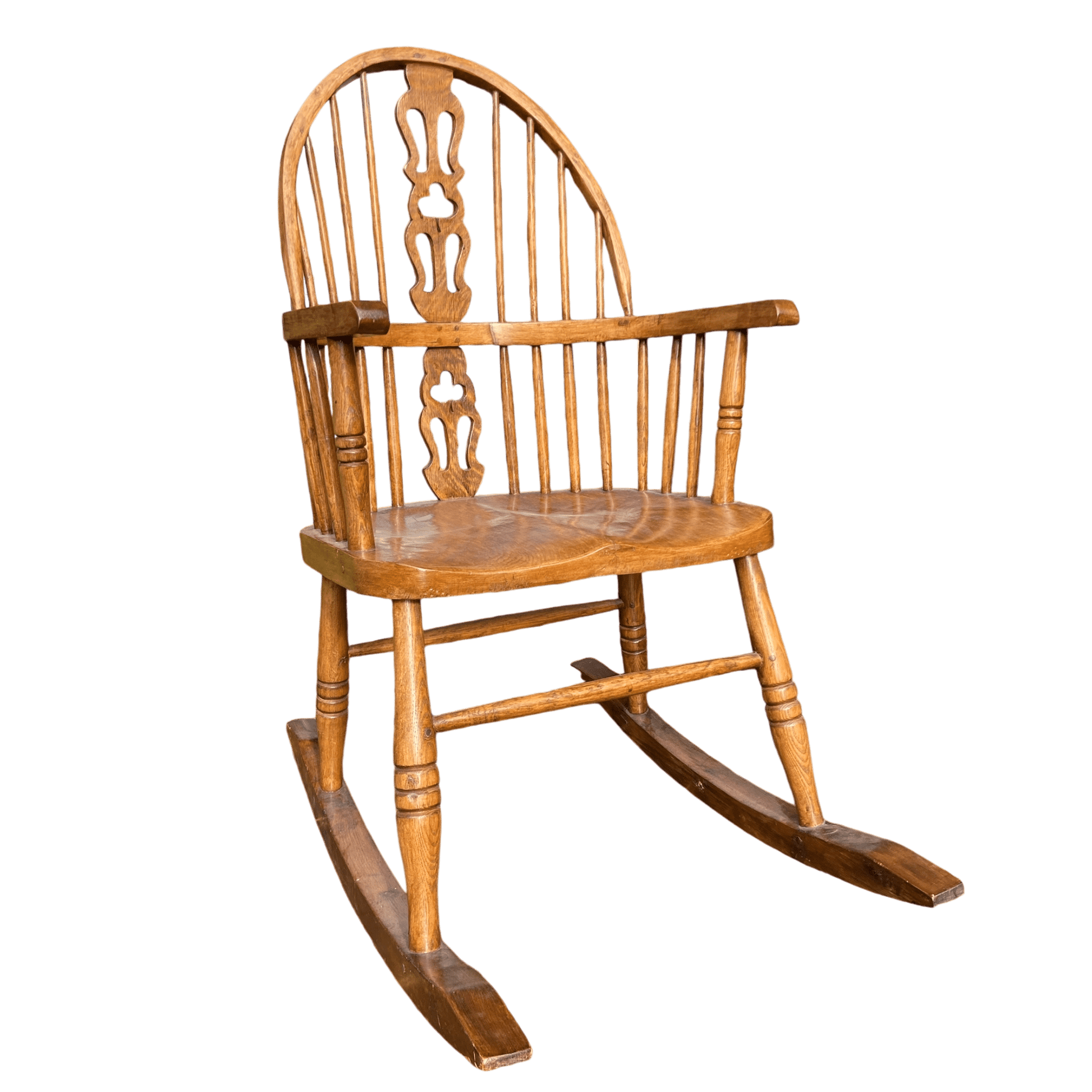 Handcrafted Vintage Wooden Rocking Chair with Spindle Fiddle BackThe Furniture Recycling Shop