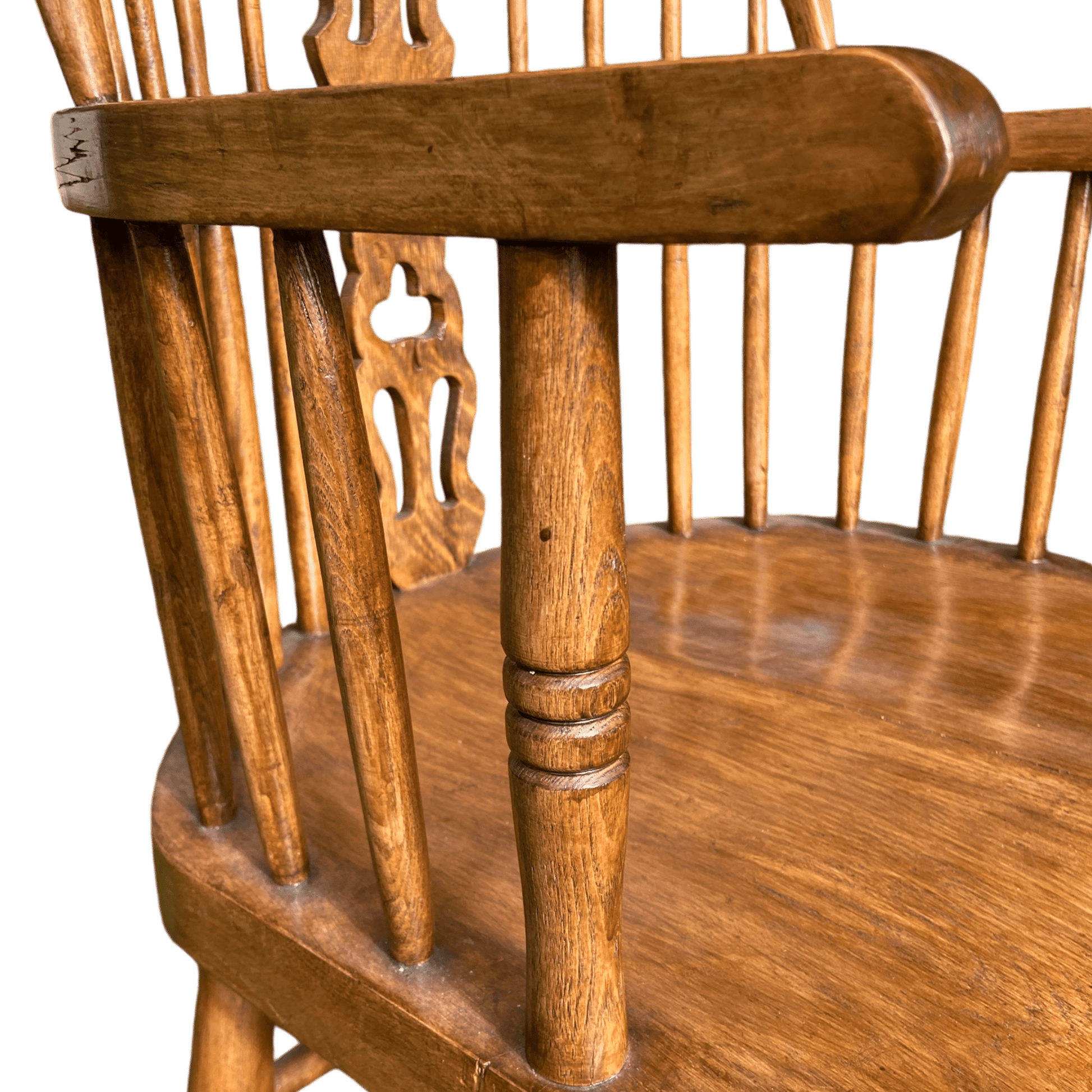 Handcrafted Vintage Wooden Rocking Chair with Spindle Fiddle BackThe Furniture Recycling Shop