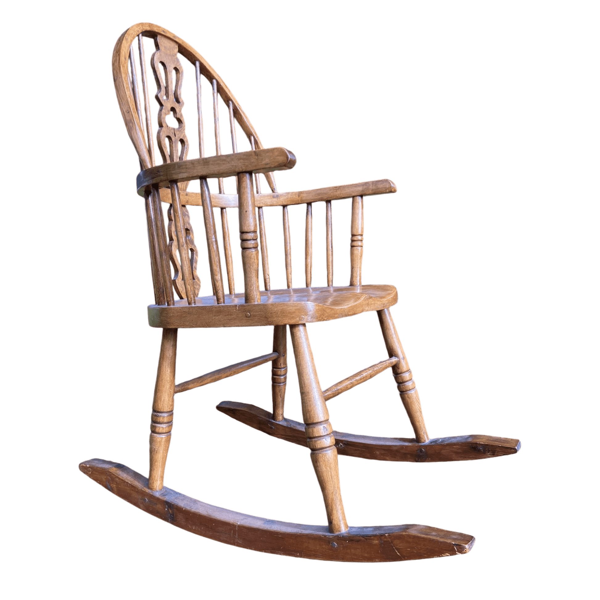Handcrafted Vintage Wooden Rocking Chair with Spindle Fiddle BackThe Furniture Recycling Shop
