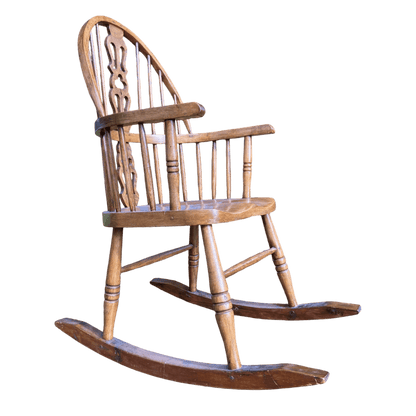 Handcrafted Vintage Wooden Rocking Chair with Spindle Fiddle BackThe Furniture Recycling Shop