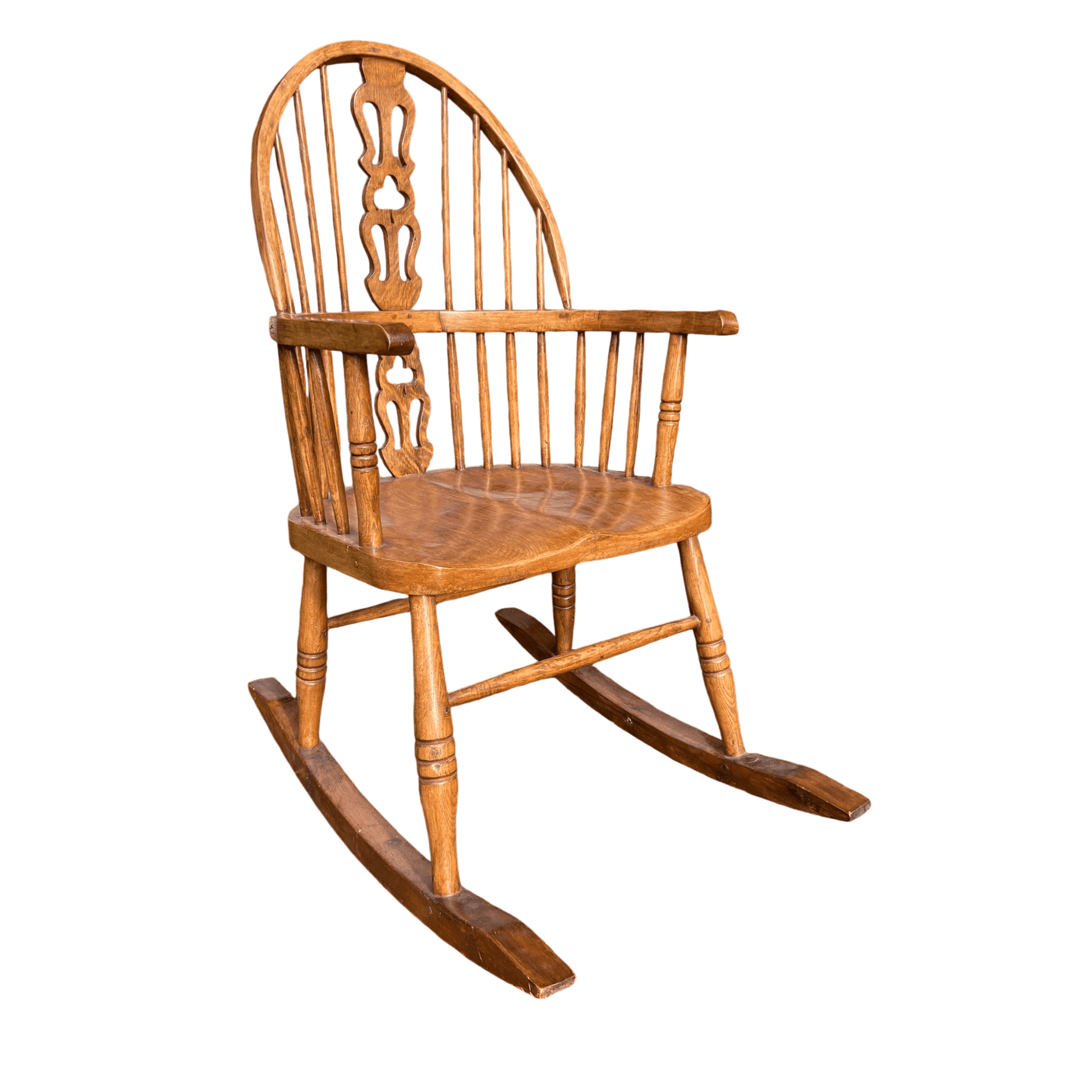 Handcrafted Vintage Wooden Rocking Chair with Spindle Fiddle BackThe Furniture Recycling Shop