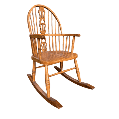 Handcrafted Vintage Wooden Rocking Chair with Spindle Fiddle BackThe Furniture Recycling Shop