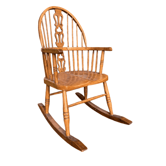 Handcrafted Vintage Wooden Rocking Chair with Spindle Fiddle BackThe Furniture Recycling Shop
