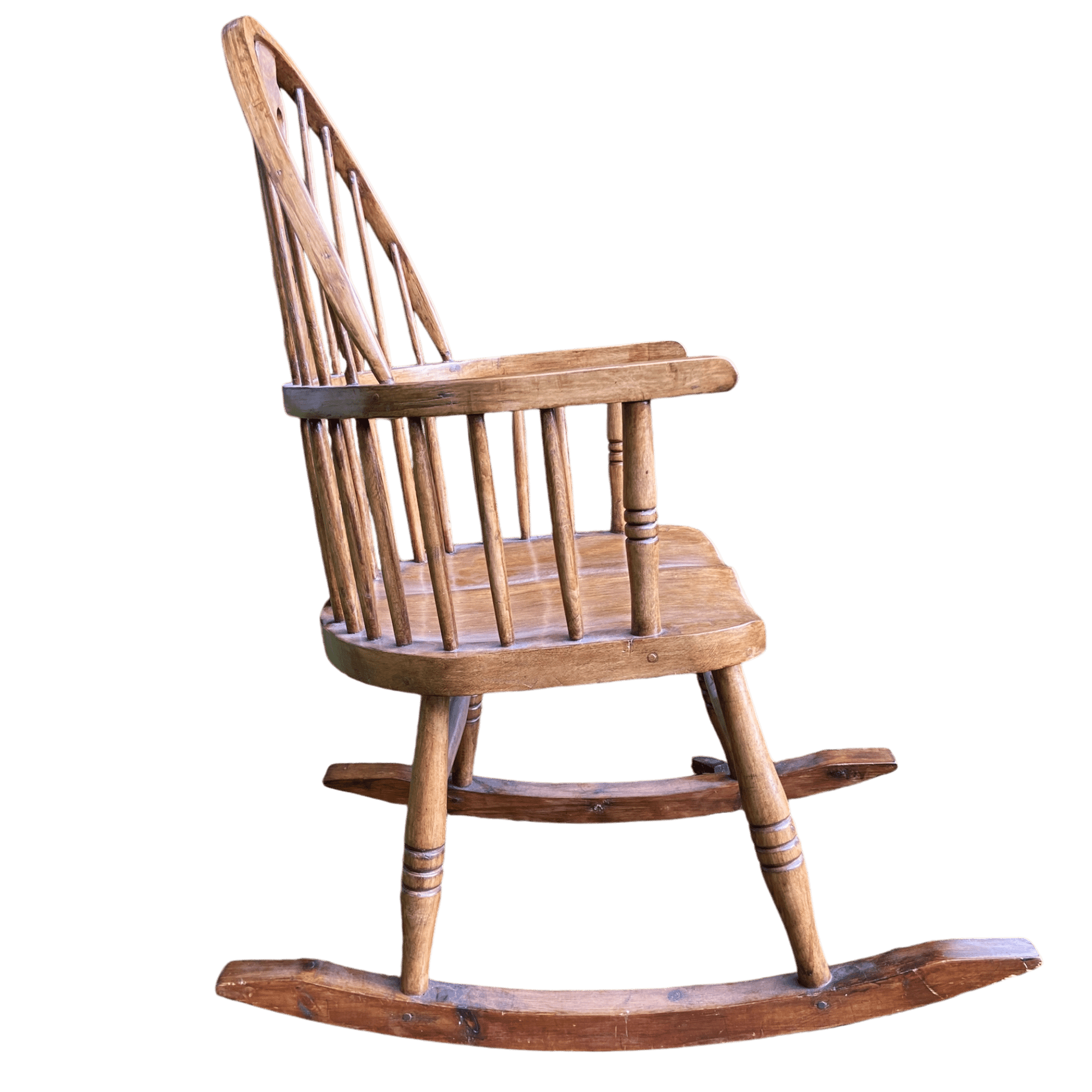 Handcrafted Vintage Wooden Rocking Chair with Spindle Fiddle BackThe Furniture Recycling Shop