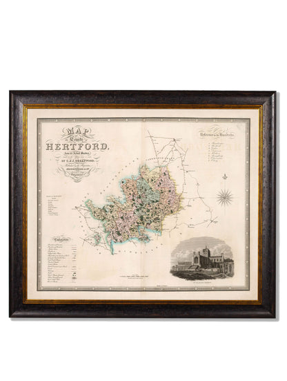 c 1830 map of the county of bedford in size 70 x 84cm - glass-fronted framed wall art print with solid wood frame, ideal for contemporary home styling