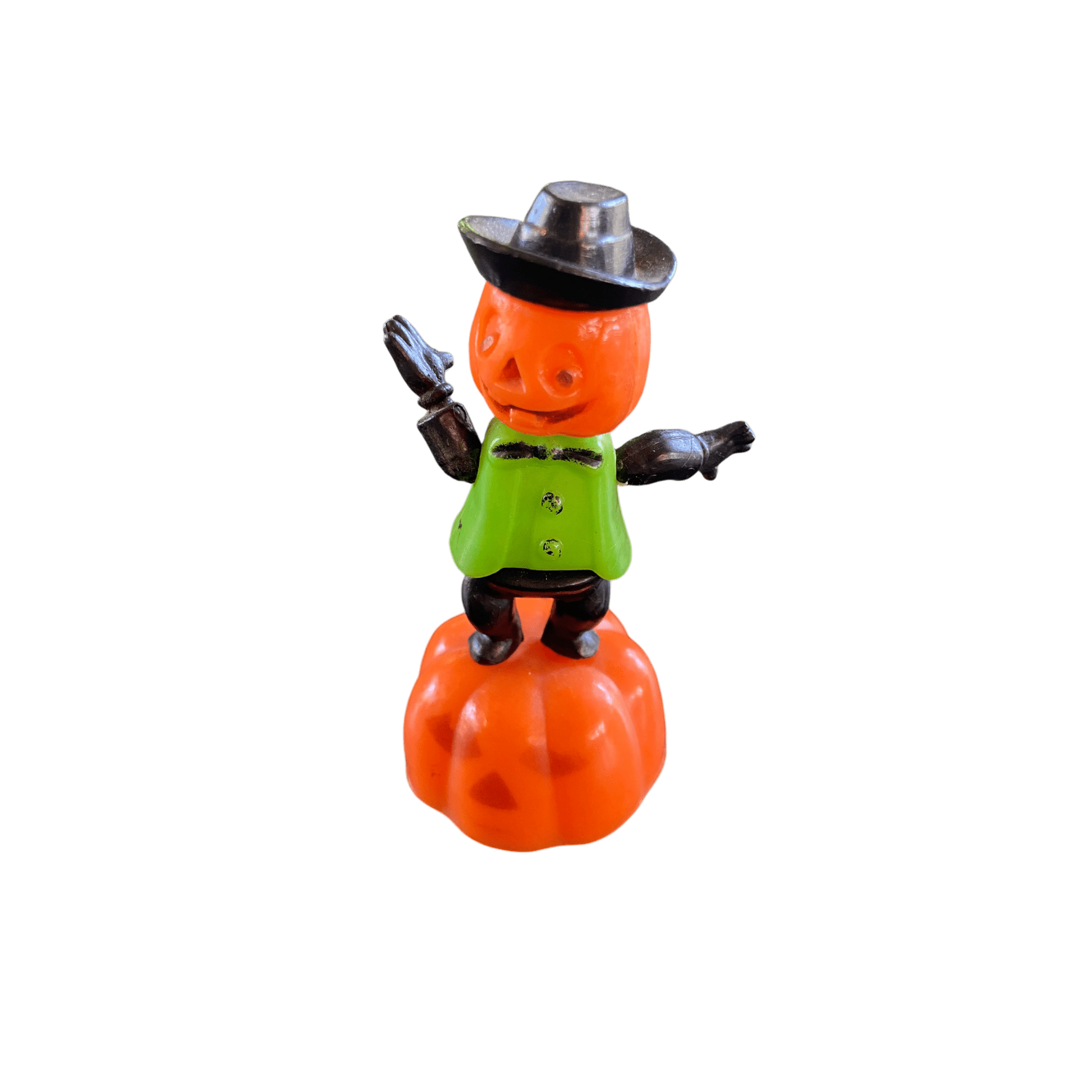Highly Collectable and Rare 1960's Halloween 'Fun World Inc ' No: 9410 New York Toy Pumpkin Jack O'Lantern Figure in Hat Push Puppet Toy Made in Hong KongThe Furniture Recycling ShopHalloween Fun