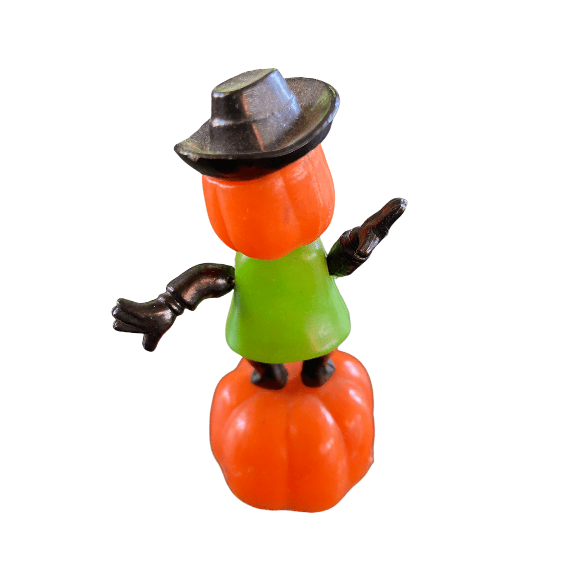 Highly Collectable and Rare 1960's Halloween 'Fun World Inc ' No: 9410 New York Toy Pumpkin Jack O'Lantern Figure in Hat Push Puppet Toy Made in Hong KongThe Furniture Recycling ShopHalloween Fun